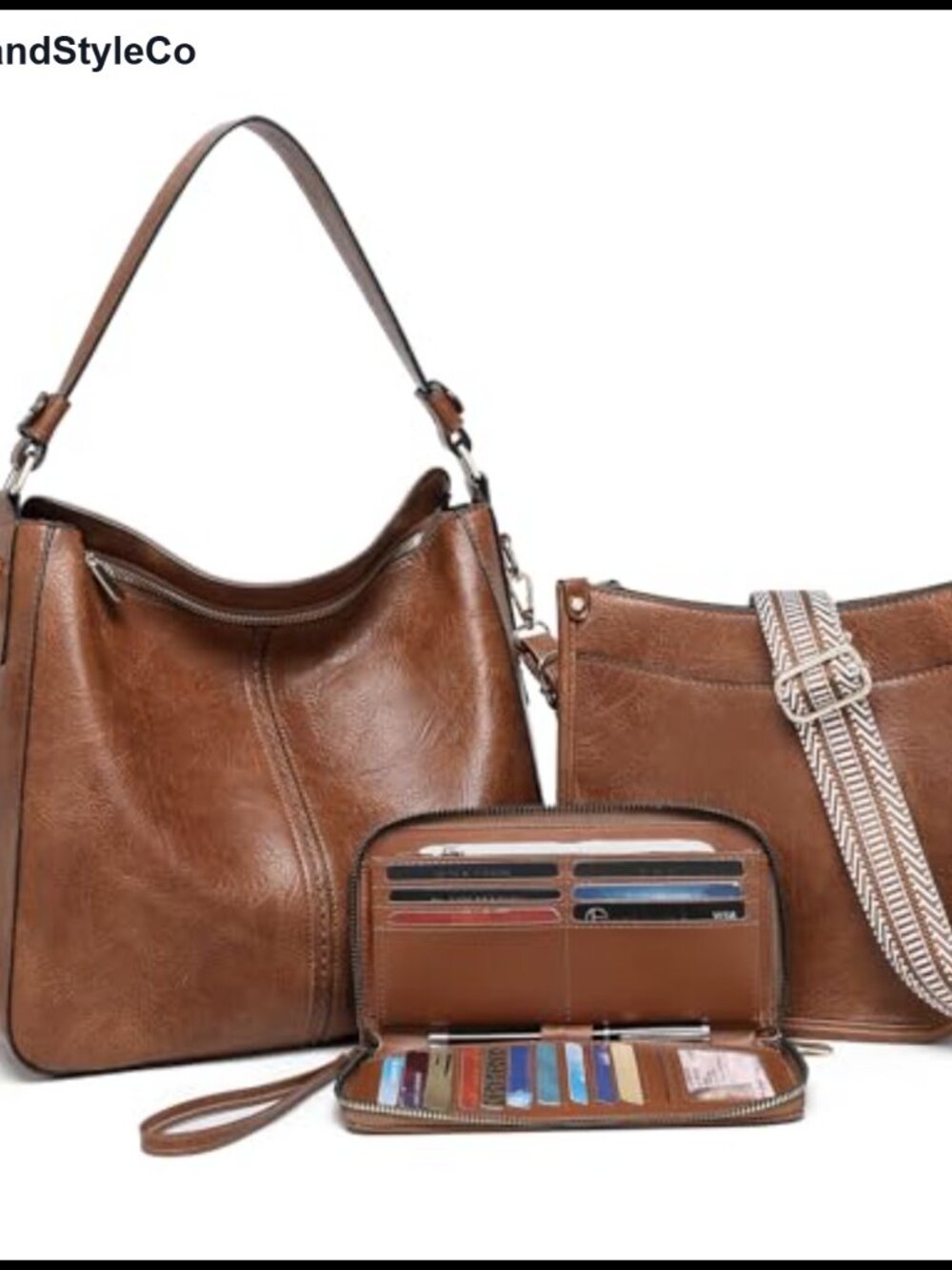 3 Piece Vegan Leather Handbag Set Crossbody Hobo Purse Wallet